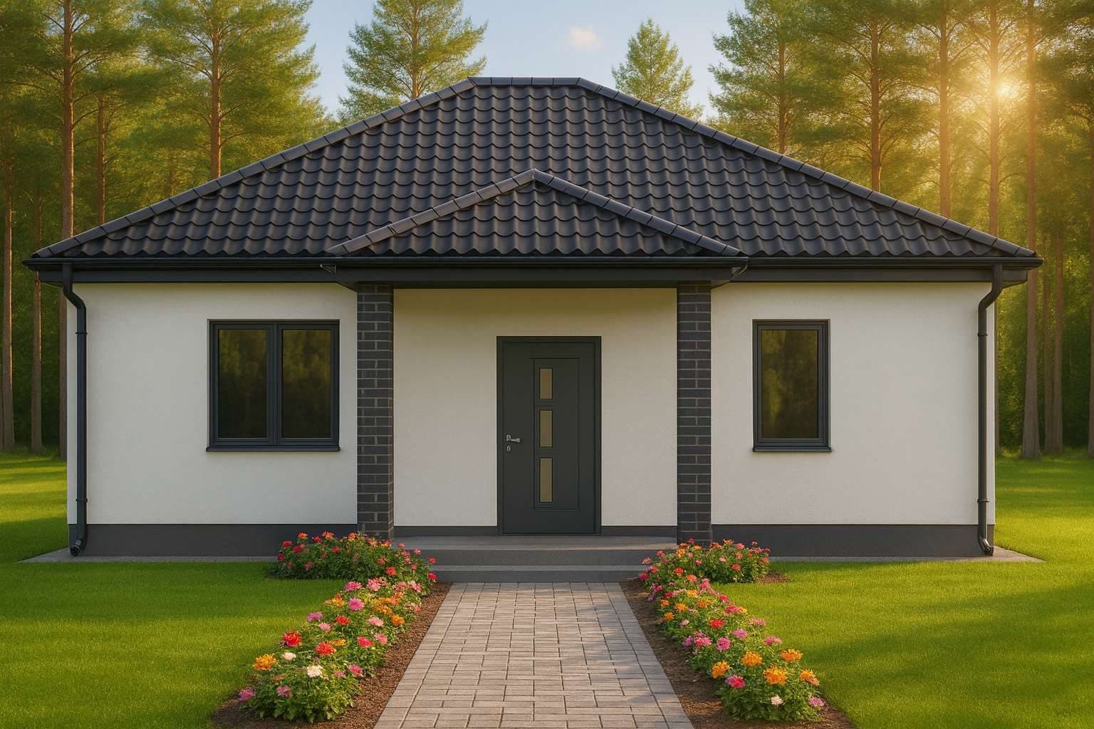 Тип 11 · вариант 2, 68 м² — 3D-визуализация: главный фасад