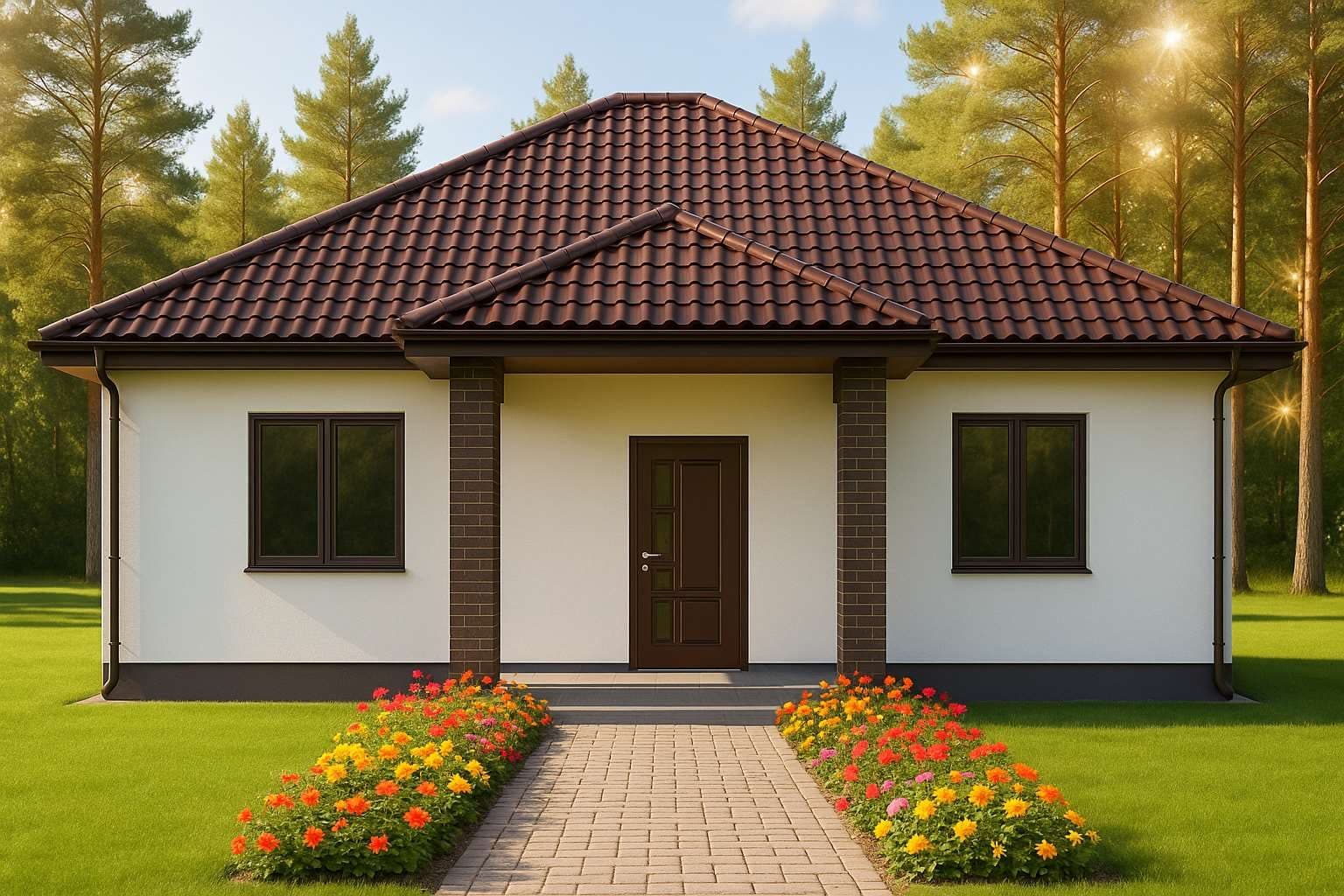 Тип 11 · вариант 3, 68 м² — 3D-визуализация: главный фасад